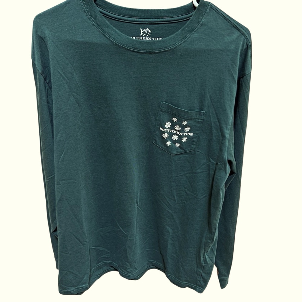 Southern Tide Men's Forest Green Long Sleeve Shirt & Red Jeep with Xmas Tree-L